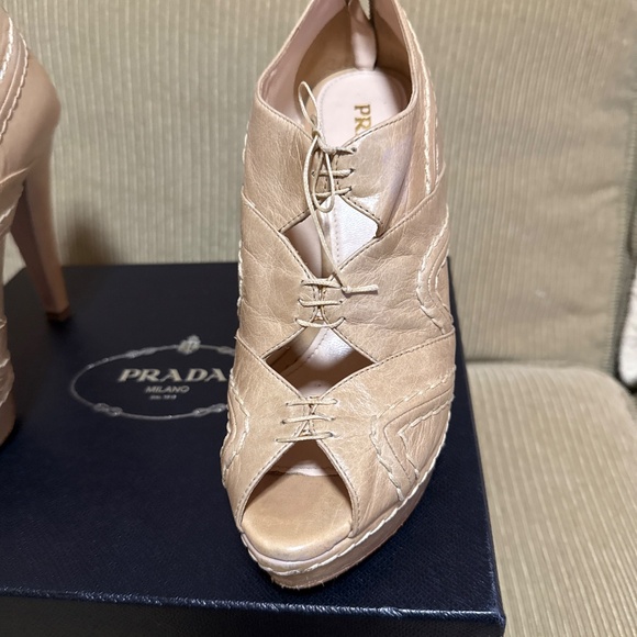 Prada nude size 39 peep toe lace up bootie - Picture 2 of 9